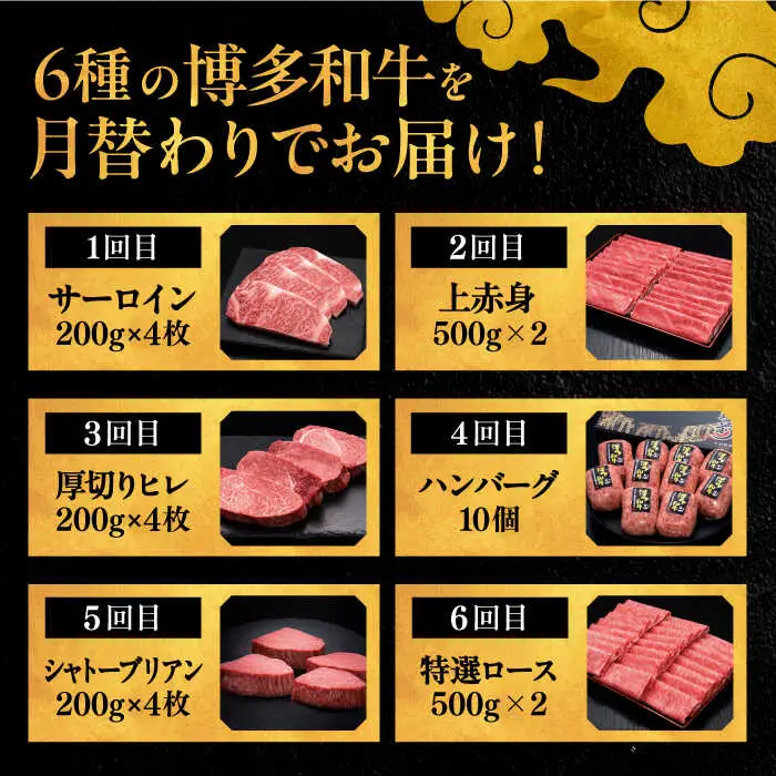 【全6回定期便】博多和牛 贅沢 食べ比べ 4人前 ( ステーキ すき焼き しゃぶしゃぶ ハンバーグ ) [ADBM158] サーロイン ヒレ シャトーブリアン 赤身 ハンバーグ ロース 定期便 