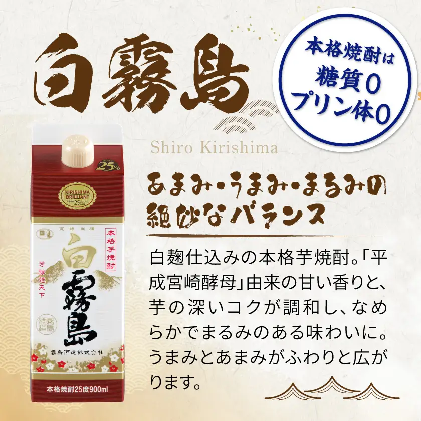 【霧島酒造】白霧島パック(25度)900ml×6本 ≪みやこんじょ特急便≫〔22-07-K02P-25-900-6-Q_99〕_(都城市) 五合 パック 霧島酒造 白霧島 25度 お湯割り/水割り/ロック/ストレート 白麹 本格焼酎 定番焼酎 10日以内