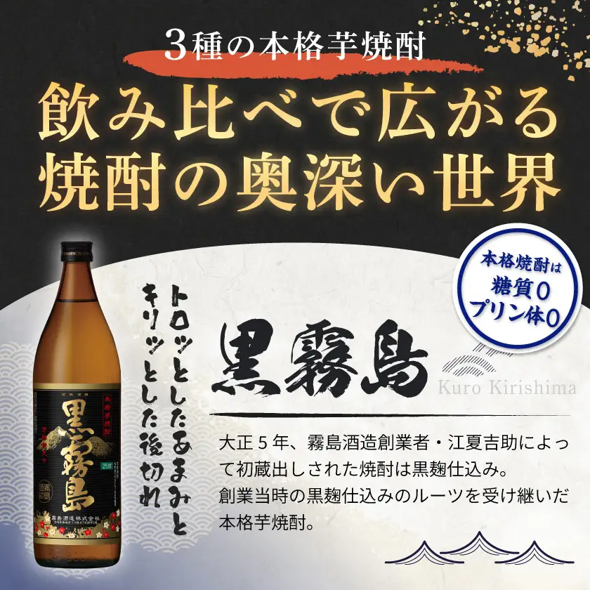 【霧島酒造】KIRISHIMA No.8・霧島「黒･赤･白･茜 」(25度)900ml 計6本セット ≪みやこんじょ特急便≫〔24-07-500-Q_99〕_(都城市) 五合 25度 霧島酒造 白霧島 黒霧島 赤霧島 茜霧島 お湯割り 水割り ロック ストレート 炭酸割り 本格焼酎 定番焼酎 特急便