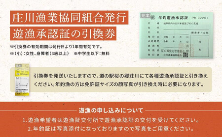 高山市荘川地区 遊漁証・年釣漁券(鮎友釣) 1名分 | 釣り 遊漁証 年釣り 荘川 庄川 庄川漁業協同組合 アウトドア 飛騨高山 桜の郷猿丸管理組合 NN016