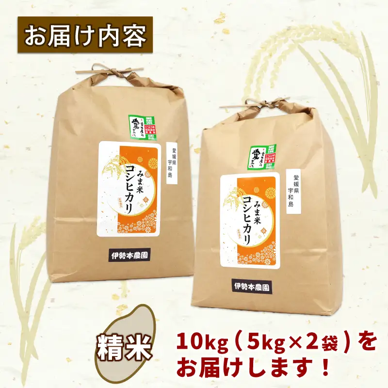 令和8年産 新米 特別栽培米 三間米 コシヒカリ 計10kg 5kg × 2袋 伊勢本農園 特別栽培 米 お米 おこめ ごはん こめ コメ ※ kome 白米 精米 お弁当 ブランド米 ふっくら ツヤツヤ ライス 農家直送 産地直送 数量限定 国産 愛媛 宇和島 G030-146002