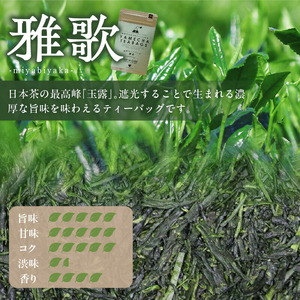 原田茶園　玉露ティーバッグ　雅歌56g（4g×7個×2袋）_玉露 雅歌 ティーバッグ 2袋 農家仕込み 八女茶 濃厚 旨み お湯 水出し 苦味 出にくい こだわり 栽培 手軽さ 美味しさ お家 オフィス 学校 旅行先 アウトドア 淹れ方 場所 選ばない 日本茶 緑茶 お茶 お取り寄せ 福岡県 久留米市 送料無料 〔Ex228〕