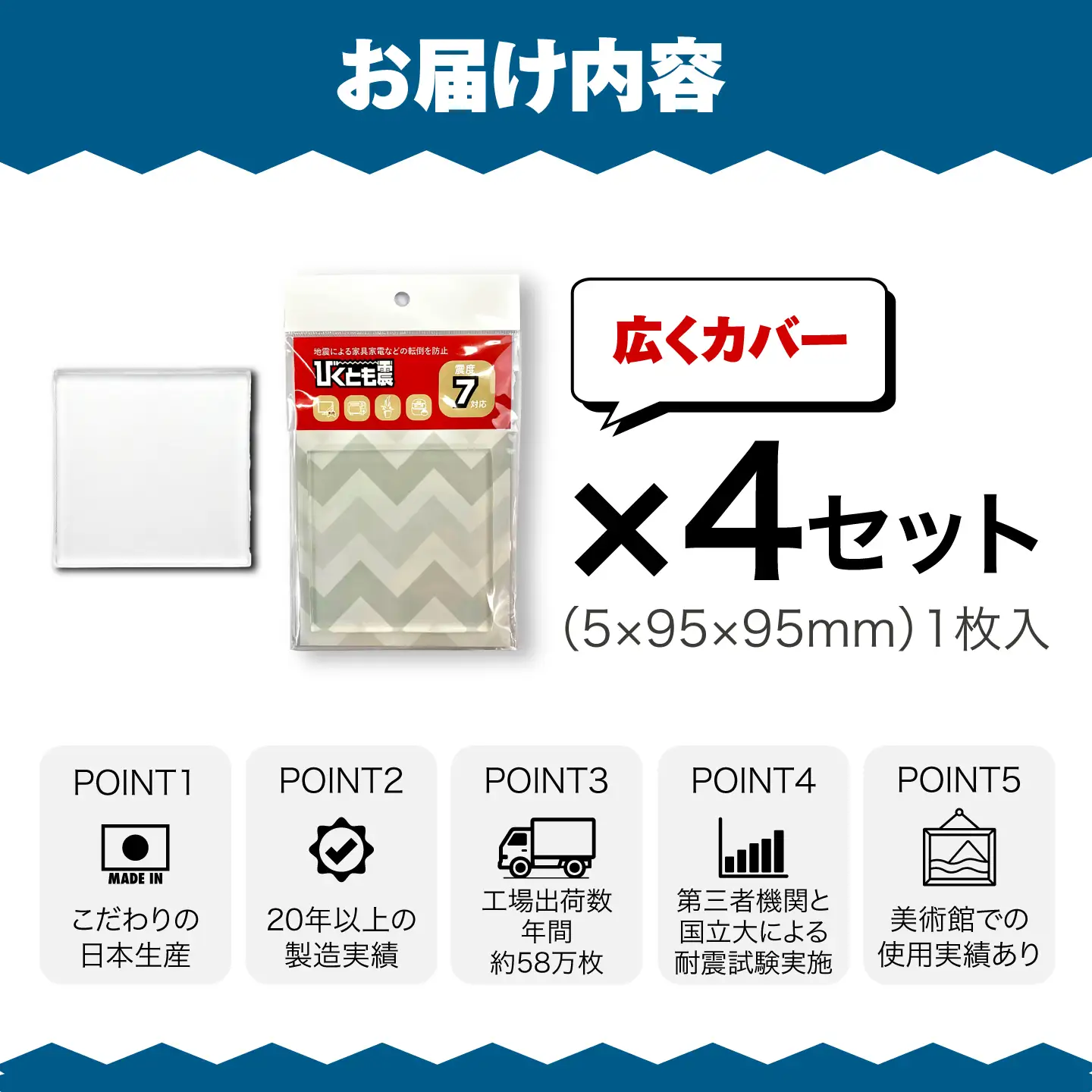 耐震マット びくとも震（大）1枚入×4セット / 家具固定 転倒防止 地震対策 防災グッズ 透明 / 稲沢市 / イイダ産業 [BMAC006]