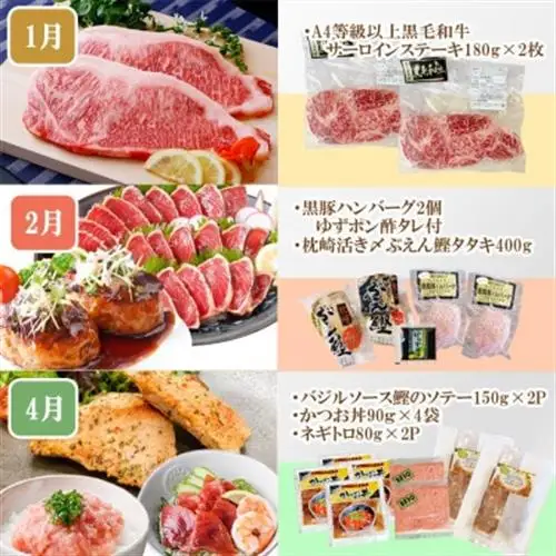 定期便8回配送　ぜいたく!!お楽しみ定期便　HH0-0001_肉 ハム 豚肉   肉 ハンバーグ 牛肉   肉 ステーキ 牛肉 ビーフステーキ  肉 黒毛和牛 牛肉   肉  豚肉   肉 ハンバーグ 豚肉   魚介・海産物 カツオ 鮮魚 かつお 鰹  魚介・海産物 マグロ 鮮魚 まぐろ 鮪  定期便 定期便  _【配送不可地域：離島】【1505356】