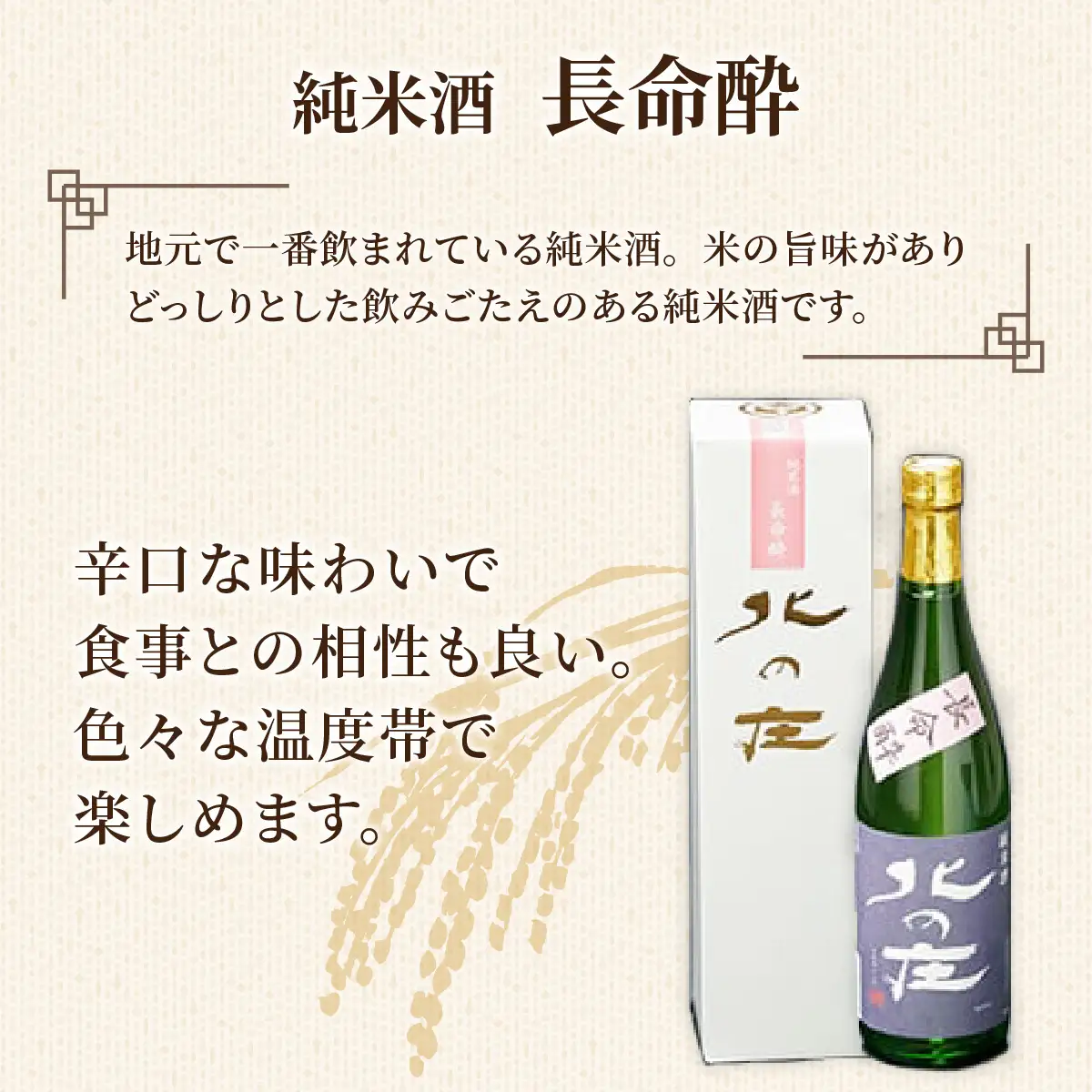 北の庄 純米酒「長命酔」【純米酒 精米歩合65％ 辛口 アルコール度数15％ 舟木酒造】[A-038004]