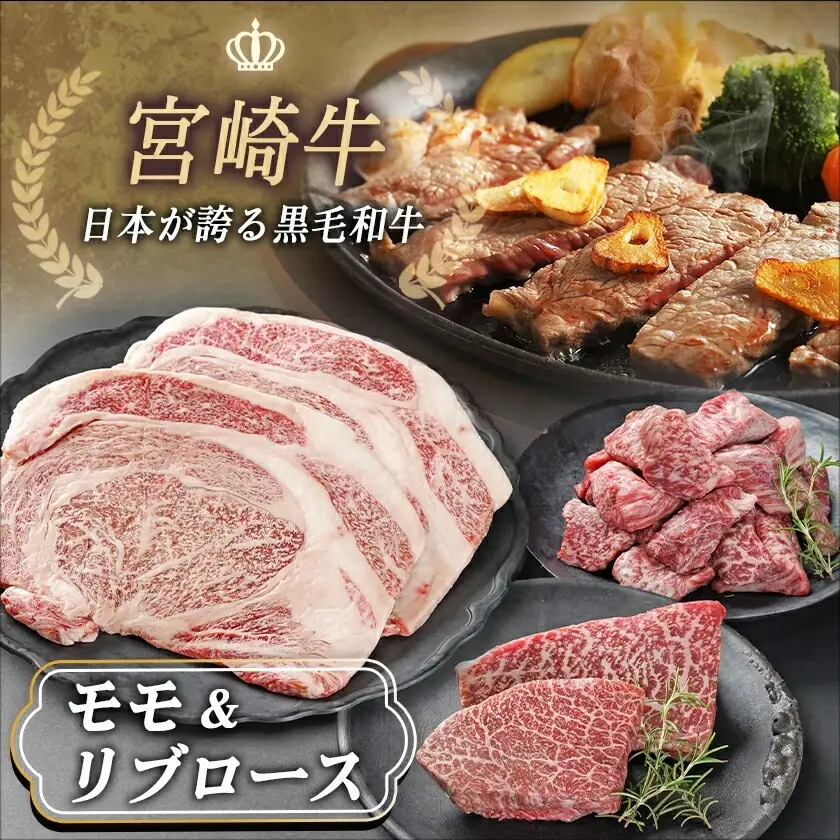宮崎牛モモ・リブロースステーキ1.2kgセット〔AD-2510〕_(都城市) 都城産 宮崎牛 モモ 100g サイコロステーキ 200g リブロースステーキ 300g 塩こしょう ステーキソース付
