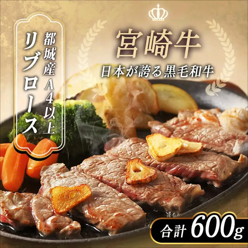 宮崎牛リブロースステーキ300g×2枚〔17-2502〕_(都城市) 都城産 宮崎牛 牛肉 リブロース ステーキ 霜降り 塩こしょう ステーキソース付 300g×2枚 600g