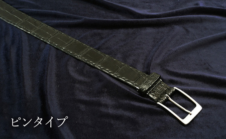 マットワニ　クロコベルト 手縫いステッチ　クロ　幅35mm　メンズ ピンタイプ