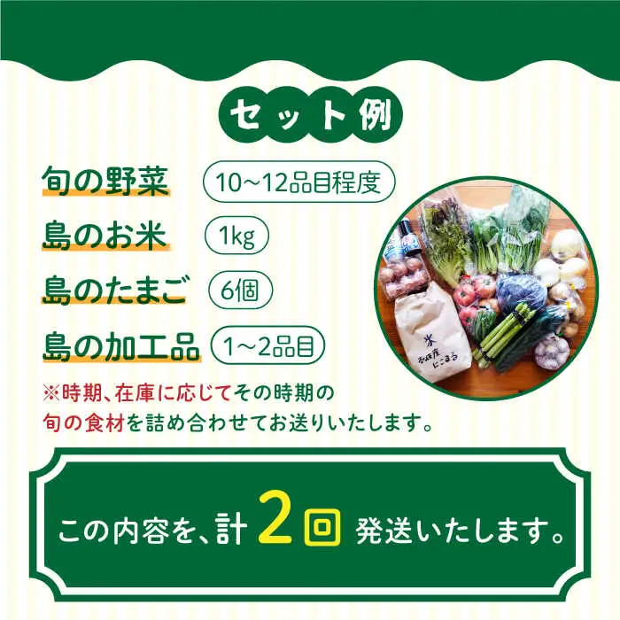 【全2回定期便】壱岐産食材詰め合わせBOX「野菜」《壱岐市》【壱岐イルカパーク＆リゾート】米 卵 塩 醤油 あおさ [JBF034]