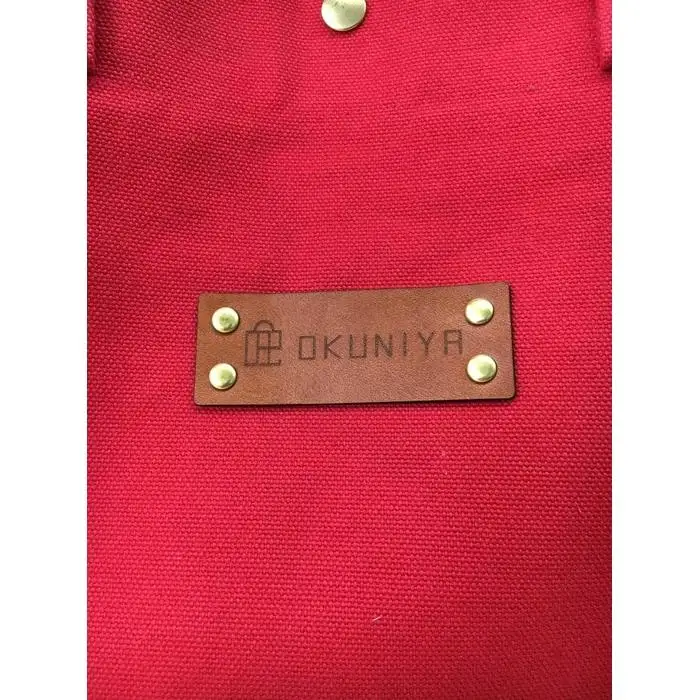 【福岡市の縫製工場オリジナルブランド OKUNIYA】本革ネーム（キャメル） トートバッグ レッド（Lサイズ） バッグ
