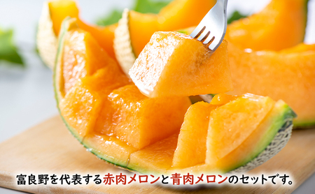 【2026年夏発送】 メロン 甘い！富良野メロン 食べ比べ 赤肉・青肉セット 計2玉　北海道 ふらの めろん 果物 フルーツ 甘い ジューシー セット 数量限定