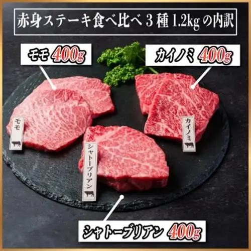 飛騨牛　赤身ステーキ3種食べ比べセット　計約1.2kg　【冷蔵便】A4～A5等級　シャトーブリアン他_肉 ステーキ 牛肉 ビーフステーキ_【配送不可地域：離島】【1534744】