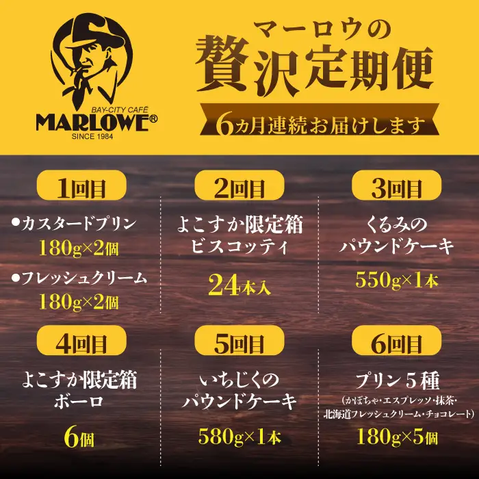 【全6回定期便】マーロウ 贅沢定期便  プリン 焼菓子 ボーロ 焼菓子 パウンドケーキ プリン 焼菓子 ボーロ 焼菓子 パウンドケーキ 【マーロウ】 [AKAF109]