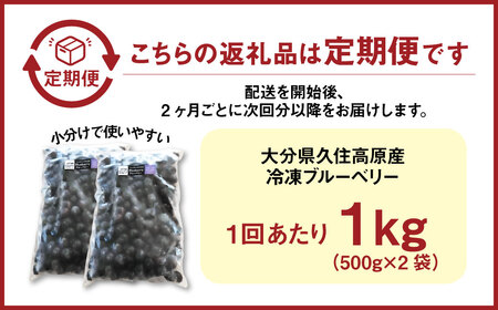 【2ヶ月毎2回 定期便】久住高原 手摘みブルーベリー 冷凍 500g 2袋 計2kg 小分け 栽培期間中農薬不使用 【2025年7月下旬より順次発送開始予定】