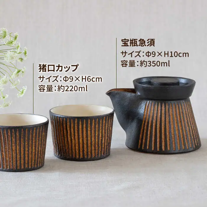 鉄釉 宝瓶急須と猪口カップ 2個セット 糸島市 / 醇窯 セット カップ [AOE010]