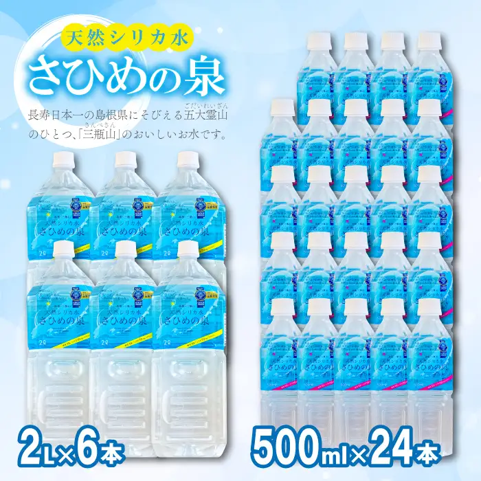 ナチュラルミネラルウォーター「さひめの泉」 ペットボトルセット（500ml×24本×1箱、2L×6本×1箱）【水 500ml 24本 2L 6本 ペットボトル シリカ水 シリカ ミネラルウォーター】