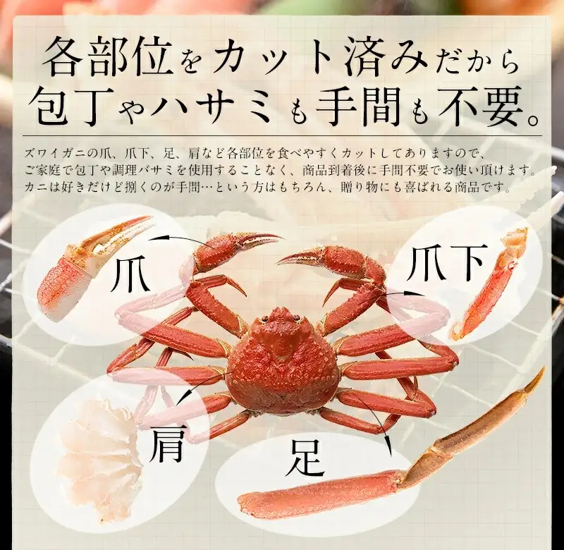 【12月1日～25日着(指定日不可)】カット済ズワイ蟹 ハーフポーション 400g [053-a035]
