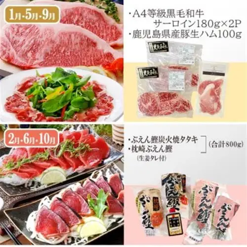 定期便4回配送　お肉とお魚のよくばり定期便　EE0-0001_肉 ステーキ 牛肉 ビーフステーキ  肉 黒毛和牛 牛肉   肉 しゃぶしゃぶ 豚肉 豚しゃぶ  魚介・海産物 カツオ 鮮魚 かつお 鰹  魚介・海産物 マグロ 鮮魚 まぐろ 鮪  定期便 定期便  _【配送不可地域：離島】【1538802】