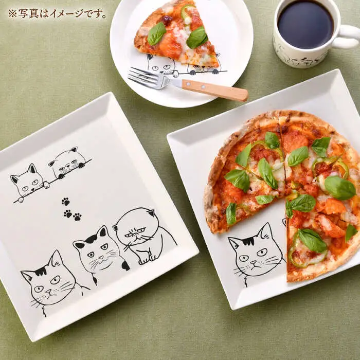 【波佐見焼】ネコづくし 大スクエアプレート ペア 2枚セット【福田陶器店】[PA349]