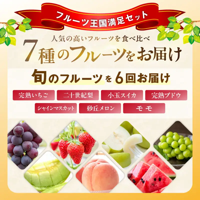【先行予約／フルーツ定期便6回】旬の果物厳選！京丹後フルーツ王国満足セット（完熟イチゴ・小玉スイカ・桃・メロン・完熟ブドウ＆シャインマスカット食べ比べ・二十世紀梨）（2027年2月中旬～発送）