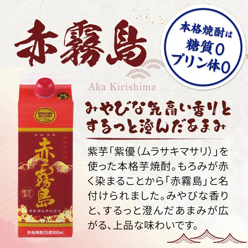 【霧島酒造】赤霧島パック(25度)900ml×12本 ≪みやこんじょ特急便≫〔42-07-K03P-900-12-Q_99〕_(都城市) 本格芋焼酎 定番焼酎 お酒 5合パック 紙パック ロック 水割り 炭酸割り果汁割り 霧島酒造 ストック 家飲み 晩酌 焼酎