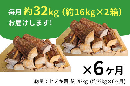 東濃ヒノキ薪 中割～大割 約32kg (約16kg×2箱) 6回 6ヶ月 計192kg 皮付き 中割 大割 薪ストーブ アウトドア キャンプ 焚火 暖炉 薪 まき 桧 ひのき ヒノキ 雑貨 日用品 定期便 東白川村 90000円 【6ヶ月定期便】