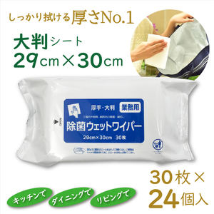 業務用 除菌用ウェットワイパー 30枚入 × 24個 大判 厚手 プロ仕様 ウェットティシュー ウェットシート 天然抗菌成分 衛生 クリーナー 除菌 清掃 日用品 消耗品 生活用品 富士市 [sf088-001]