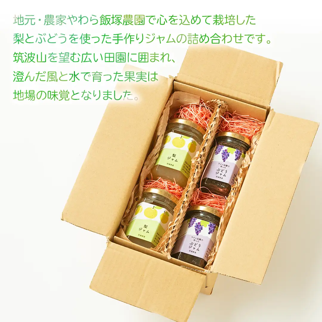 地元農家が作る つくばみらい市産 果実 を使った 梨 と ぶどう の ジャム 各種2個入り 計4個セット