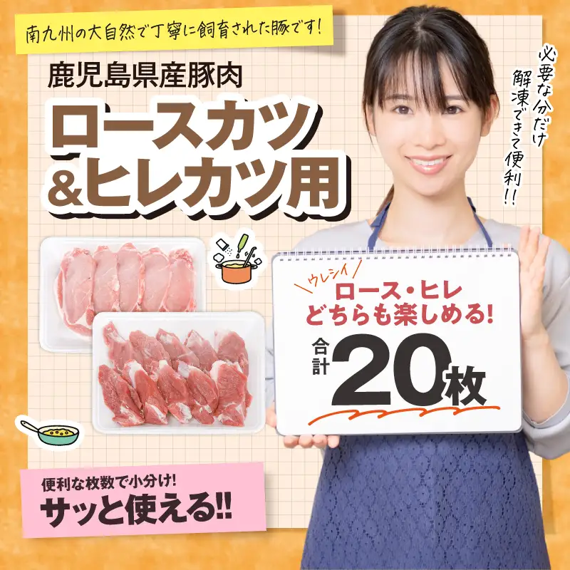 2640 豚肉ロースカツ、ヒレカツ用 合計20枚セット KN105-014 肉 豚肉 冷凍