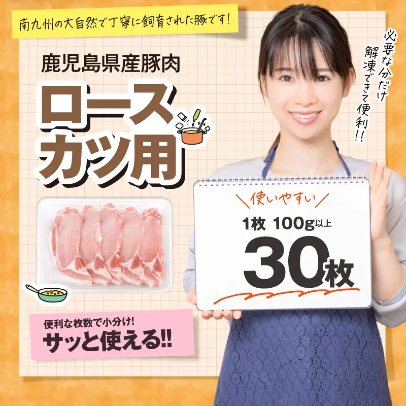 2641 豚肉ロースカツ用 30枚セット KN105-012 肉 豚肉 冷凍