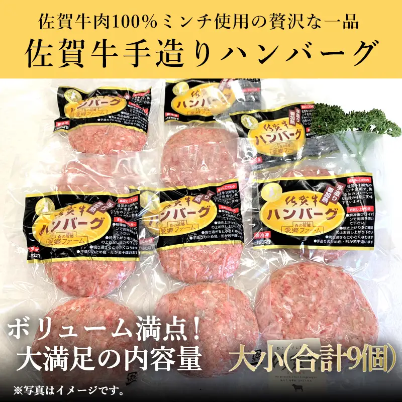 佐賀牛手造りハンバーグ 大小合計9個 140g×1個入×3袋(合計420g) 90g×2個入×3袋(合計540g) ハンバーグ