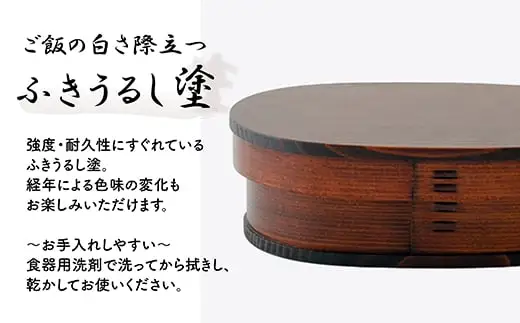 【大館曲げわっぱ】小判弁当（中）ふきうるし塗【仕切付】　310P6005【 大館工芸社】