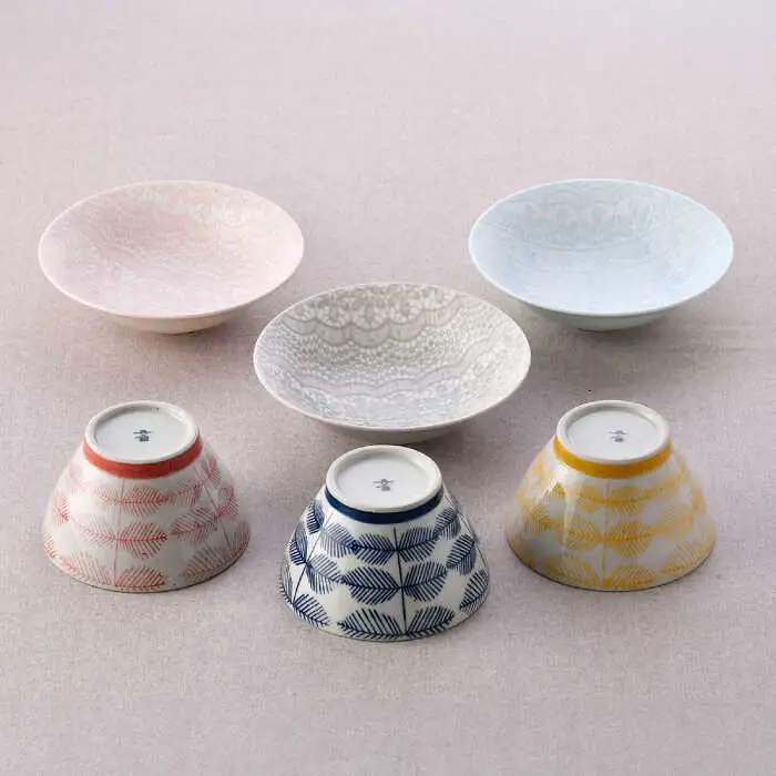 【波佐見焼】カラフル小鉢・お茶碗セット レース柄 木の葉柄 6点【トーエー/堀江陶器】[NB135]