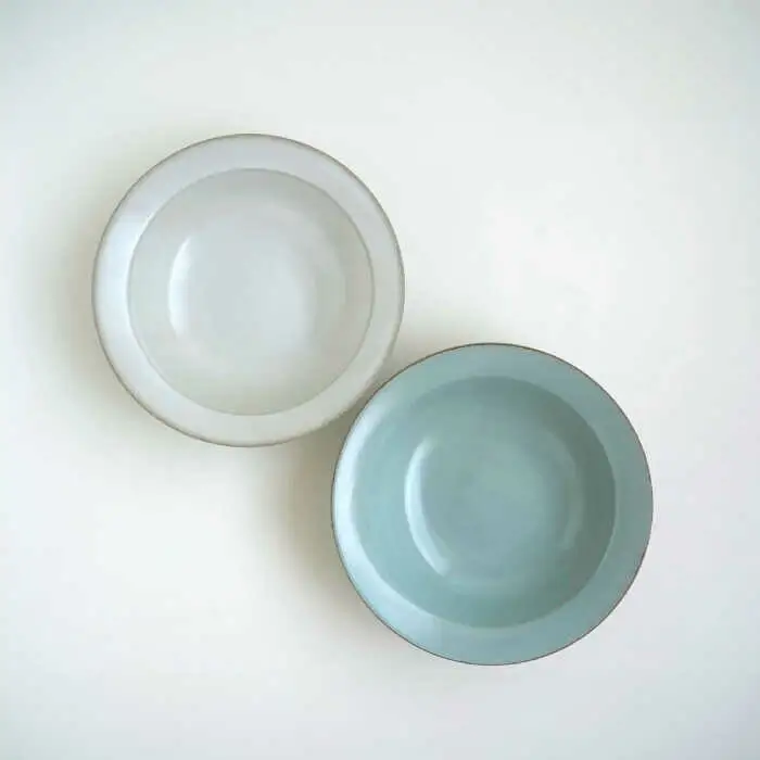 【波佐見焼】カラービスク リムボウル2色セット 水色・白【光和陶器】[SC81]