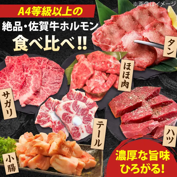 【全3回定期便】佐賀牛6種食べ比べ！ ホルモンバラエティセット 5.4kg 4-5人前 タン・小腸など 吉野ヶ里町/やきとり紋次郎[FCJ104]