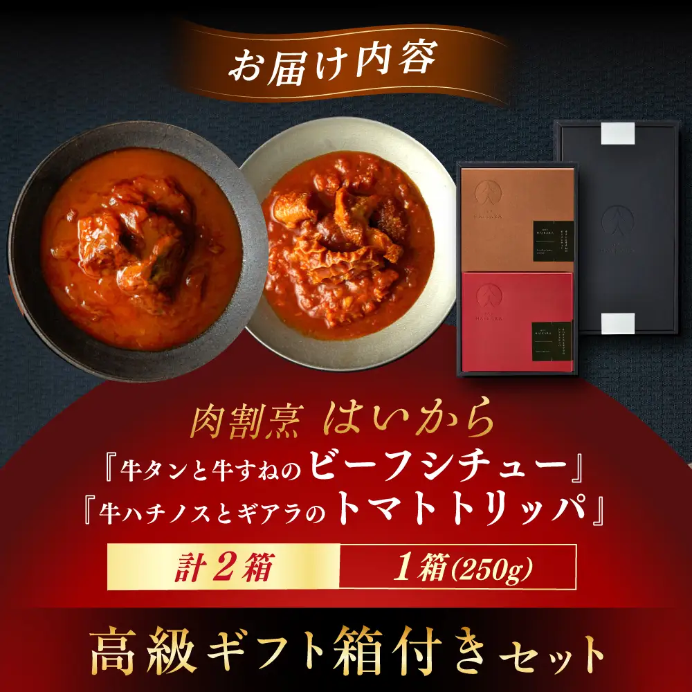 【高級ギフト箱付きギフトセット】『牛タンと牛すねのビーフシチュー』『牛ハチノスとギアラのトマトトリッパ』 [AUFI002]ビーフシチュービーフシチュービーフシチュービーフシチュービーフシチュー