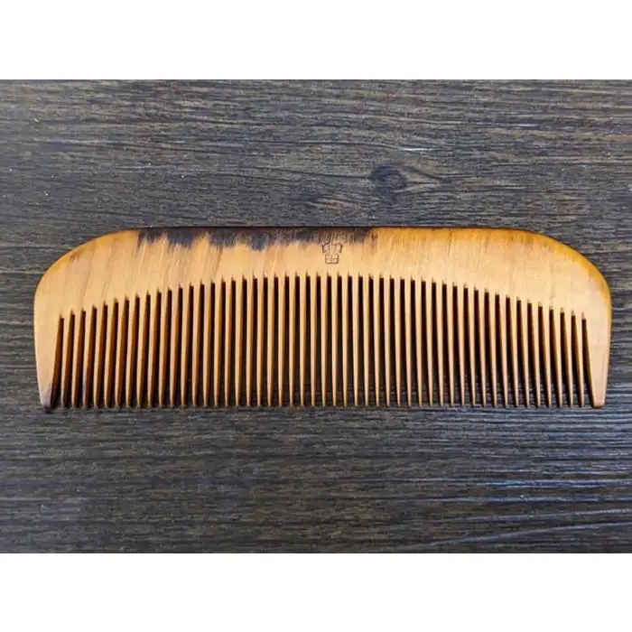 つげ櫛の櫛留商店　本つげ材焼絵櫛（すす櫛中歯）袋付　※約１２cm