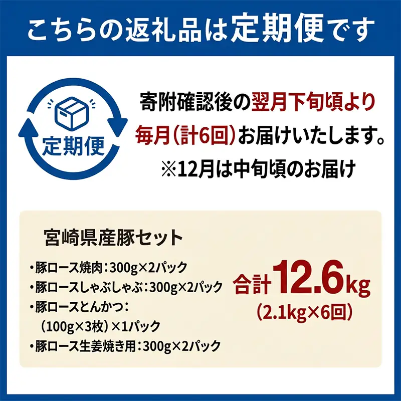 【6ヶ月定期便】＜宮崎県産豚セット（計2.1kg×6回）＞ お申込みの翌月下旬頃に第一回目発送（12月は中旬頃）【c1386_mc_x3】 豚肉 お肉 肉 新生活応援 卒業祝い 就職祝い 入学 卒業 お花見 引越し