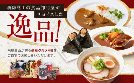 飛騨の味 高山豪華グルメ4種セット（飛騨牛カレー＆ビーフシチュー・高山らーめん・ハンバーグ）| カレー PG004