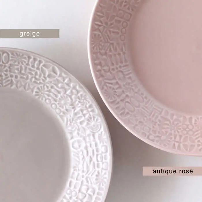【波佐見焼】PATTERNED PLATE ペア 2色セット greige ＋ antique rose 【BIRDS’ WORDS】[CF063]