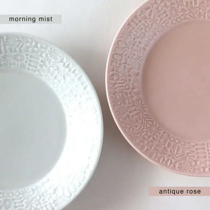 【波佐見焼】PATTERNED PLATE ペア 2色セット morning mist ＋ antique rose 【BIRDS’ WORDS】[CF064]