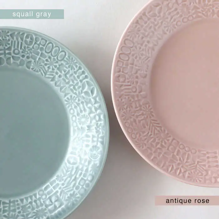【波佐見焼】PATTERNED PLATE ペア 2色セット squall gray ＋ antique rose 【BIRDS’ WORDS】[CF065]