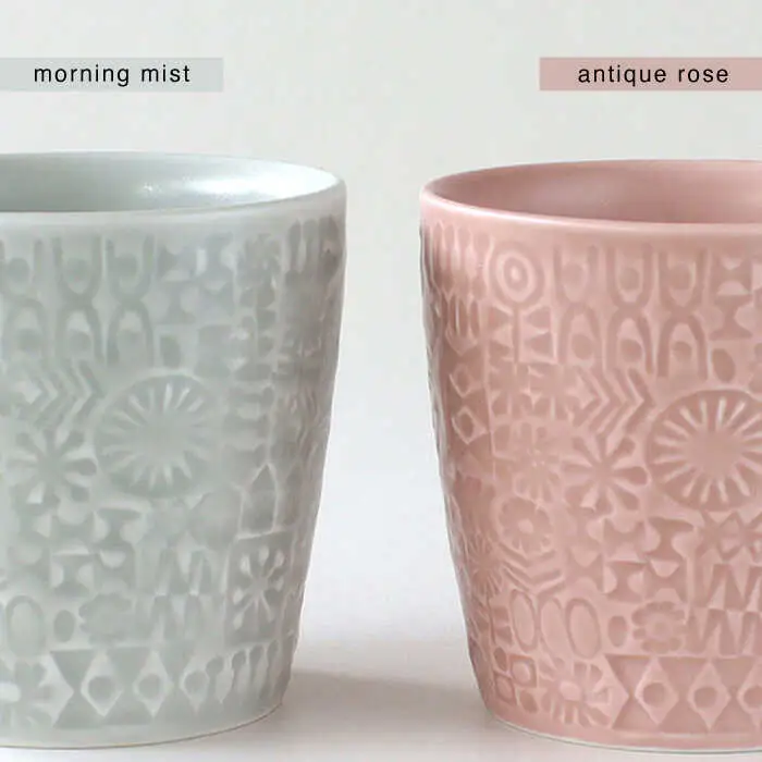 【波佐見焼】PATTERNED CUP ペア2色セット morning mist + antique rose　【BIRDS’ WORDS】[CF069]