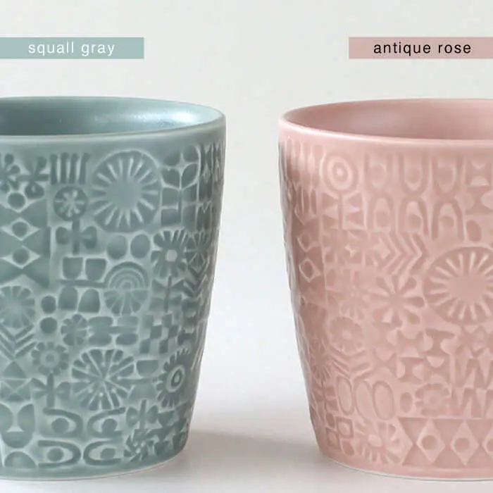 【波佐見焼】PATTERNED CUP ペア2色セット squall gray + antique rose　【BIRDS’ WORDS】[CF070]