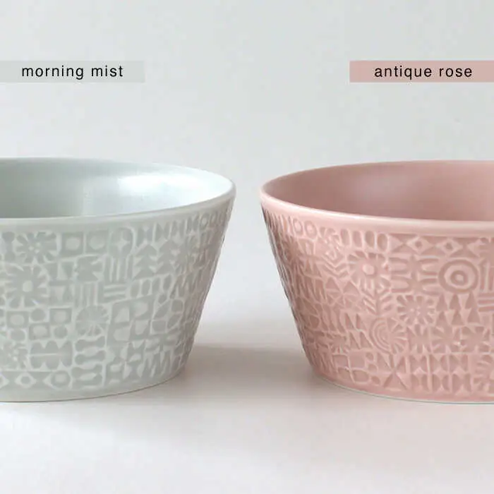 【波佐見焼】PATTERNED BOWL ペア 2点セット morning mist + antique rose 【BIRDS’ WORDS】[CF074]