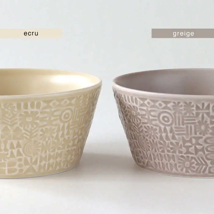 【波佐見焼】PATTERNED BOWL ペア 2点セット ecru + greige 【BIRDS’ WORDS】[CF077]