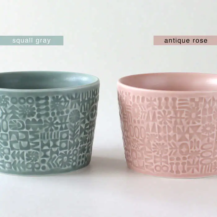 【波佐見焼】PATTERNED MUG ペア2色セット  squall gray＋antique rose 【BIRDS’ WORDS】[CF080]
