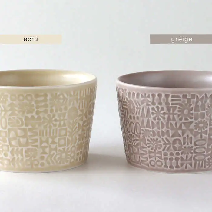 【波佐見焼】PATTERNED MUG ペア2色セット  ecru＋greige 【BIRDS’ WORDS】[CF082]