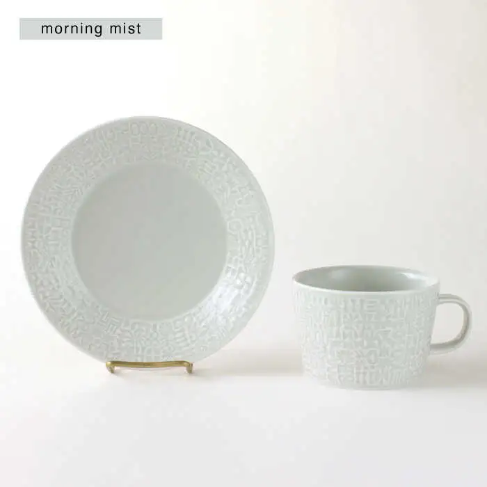 【波佐見焼】PATTERNED PLATE・MUG ペア 4点セット morning mist + antique rose　【BIRDS’ WORDS】[CF084]