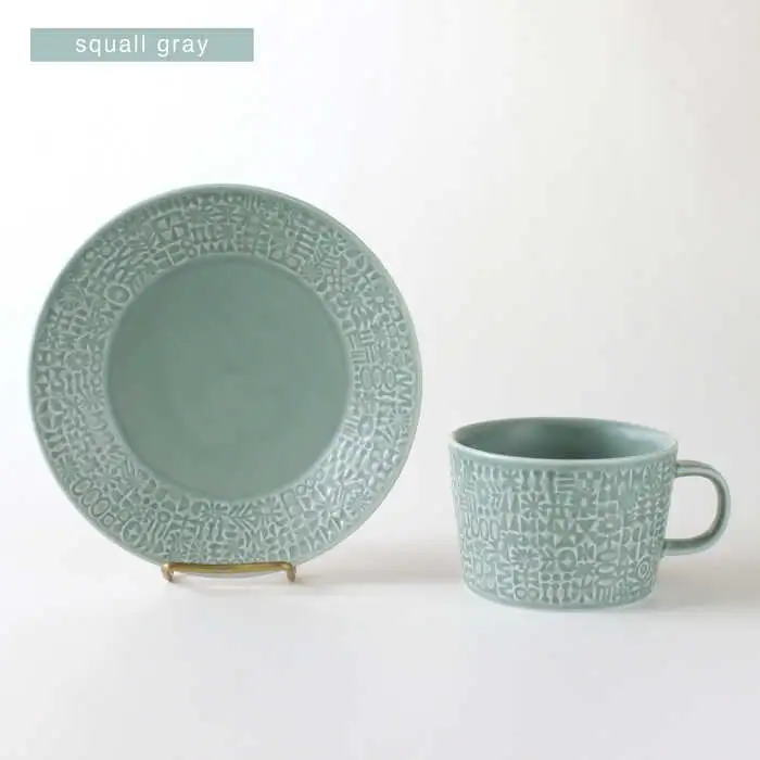 【波佐見焼】PATTERNED PLATE・MUG ペア 4点セット squall gray + antique rose　【BIRDS’ WORDS】[CF085]